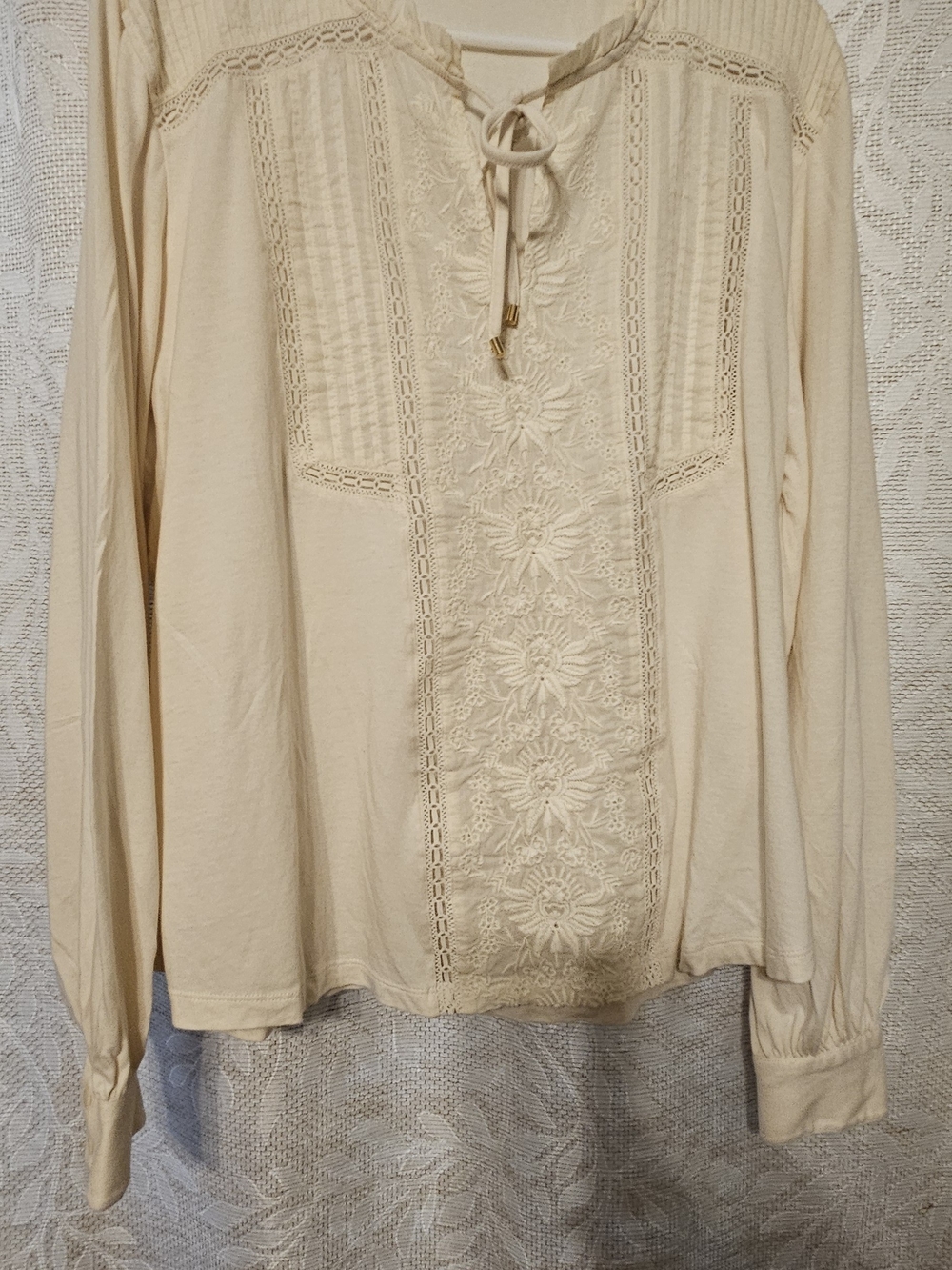 Lauren Ralph Lauren Black Tag Cream Lace-Front Peasant Blouse New XL